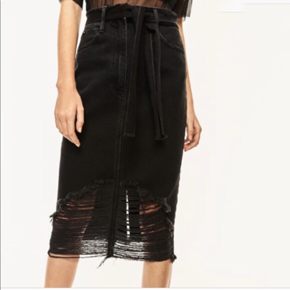 Zara Trafuluc Distressed front denim midi skirt XS